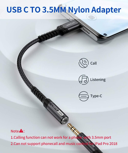 Adaptador Usb Tipo C A Conector De Auriculares Hembra De 3,5