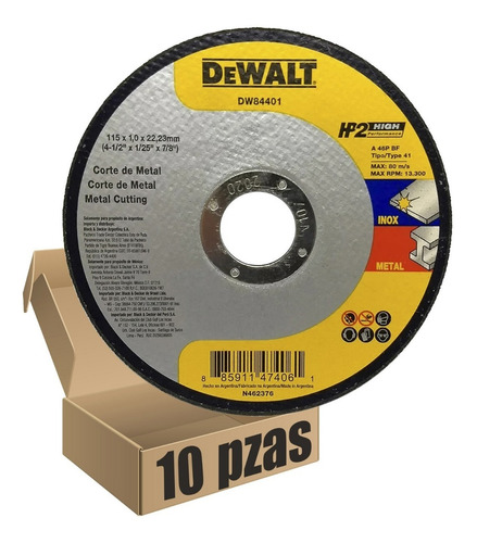 Disco Abrasivo Corte Metal Dewalt D84401 10 Piezas