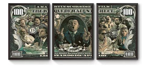 3 Cuadros Lobo De Wall Street 30x23 Marco Vidrio Poster Wolf