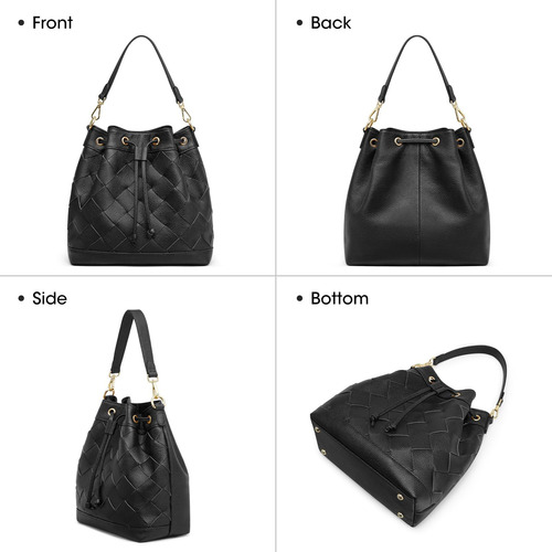 Kattee Bolsos Tipo Cubo De Cuero Genuino Tejido Para Mujer,
