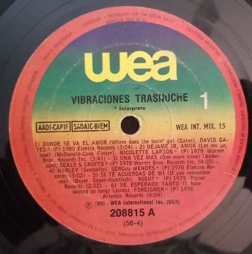 Vibraciones Trasnoche-varios -joe Cocker -lp Vinilo-sin Tapa