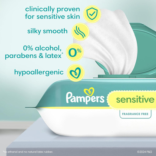 Pampers Baby Wipes Sensitive toallitas humedas para bebes a base de agua toallitas para bebés hipoalergenicas y sin perfume 56 toallitas en total 1 paquete con tapa abatible