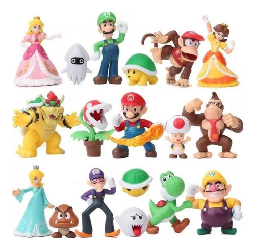 Set De 18 Figuras Super Mario Bros 7 Cm Nintendo