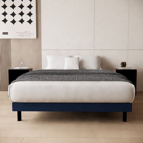 Base Cama Box Urban King Size Madera Tapiz Lino Azul