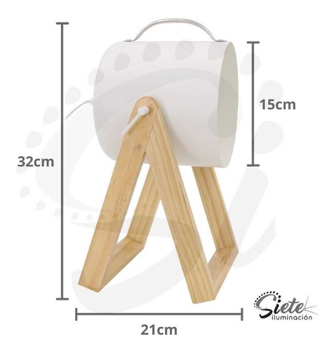 Imagen 2 de 4 de Lámpara De Mesa Escritorio Velador E27 Nórdico Madera Móvil