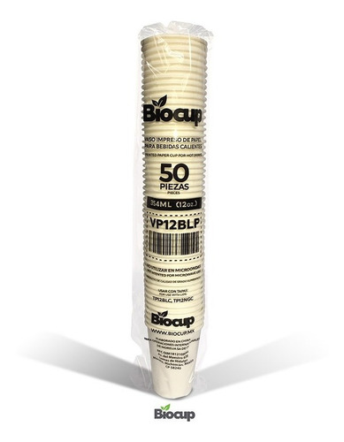 Vaso Ecológico De Papel 12 Oz Blanco Biocup, Reciclable 100%