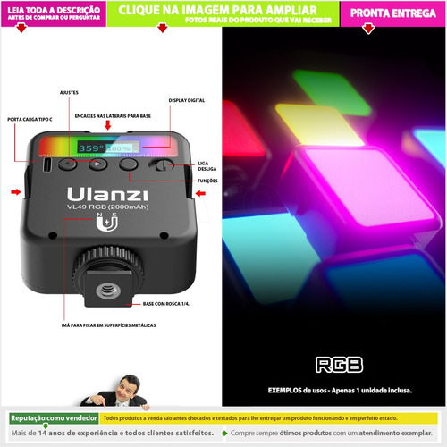 Iluminador Led Colorido Luz Rgb Ulanzi Vl49 Dslr Selfie C2