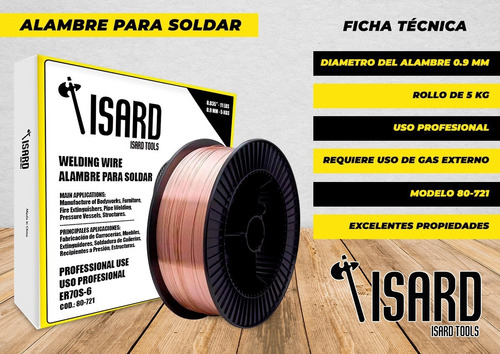 Imagen 3 de 5 de Alambre Mig P/ Soldar Con Gas 5kg 0.9 Isard