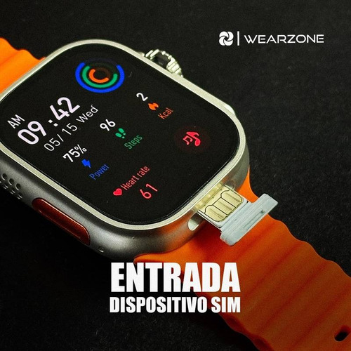 Smartwatch Relógio 4g Ultra chip Wi-fi Gps 16gb E 2gb Ram Caixa Prateado Pulseira Laranja Bisel Prateado Desenho da Pulseira Mesh xwear