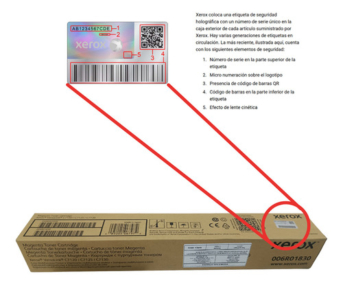 Tóner Xerox Versalink C7120 / C7125 / C7130 Magenta 18,500 Páginas Código 006R01830