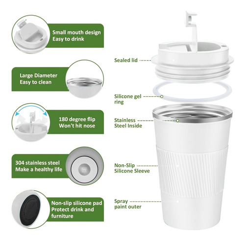Taza De Café Reutilizable A Prueba De Derrames De Acero Inox