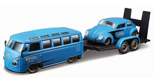 Set Vw Van Samba C/ Vw Beetle / Trailer 1:24 Maisto Design