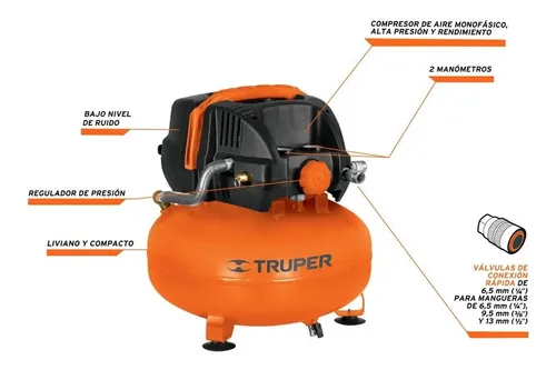 Compresor De Aire 24 Lts Libre Aceite Truper Comp-24s