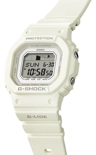 Reloj Casio G-shock G-lide Glx-s5600-7b Para Mujer E-watch Correa Blanco Bisel Blanco Fondo Gris