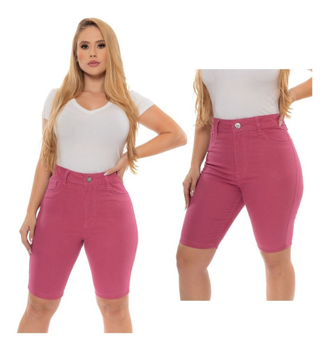 Imagem 4 de 6 de Bermuda Feminina Sarja Lycra Cintura Alta Lançamento Premium