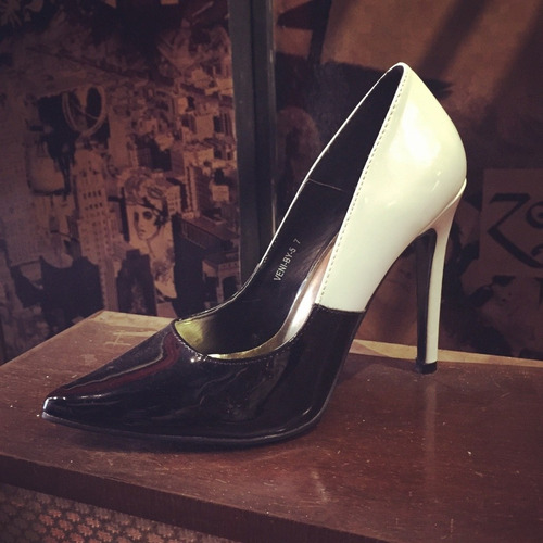 Stiletto Zapato Mujer Taco 11 Cm Color Nude/negro Talle 37
