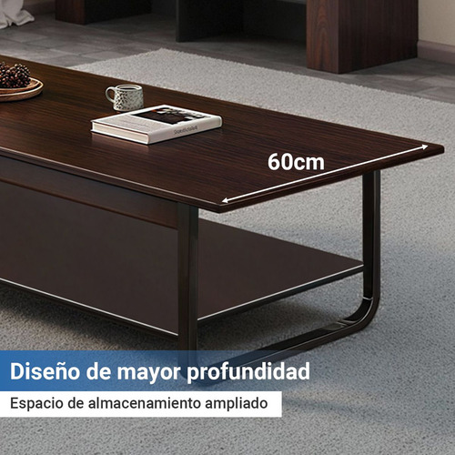 Mesa Centro De Madera Minimalista Para Sala Con Doble Repisa Madera Oscura Y Negro