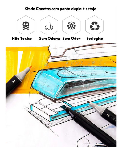 Conjunto Canetas + Livro De Colorir 36 Cores Canetinhas Azul/verde