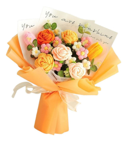 Flores De Crochet Bouquet Centro De Flor Artificial Naranja