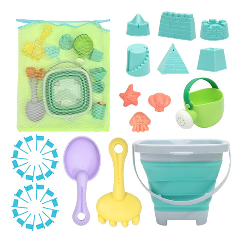 Racpnel Beach Toys Sand Para Niños, Cubo Plegable Y Palas Co