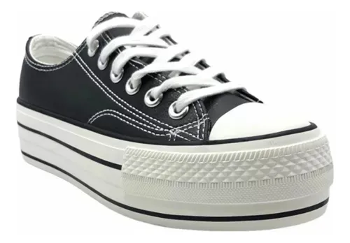 Zapatillas De Mujer Plataforma Ecocuero Negra