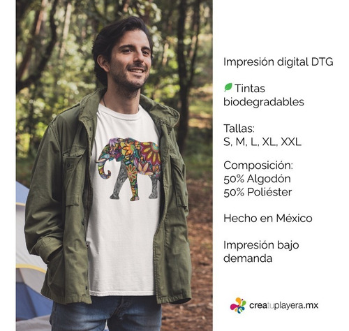 Imagen 5 de 5 de Playera De Hombre Negra Estampada Lobo Cuello Redondo