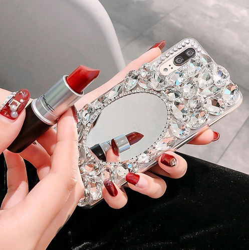 Case Espejo Piedras Colgante iPhone 6 7 8 Plus X Xr Xs Max