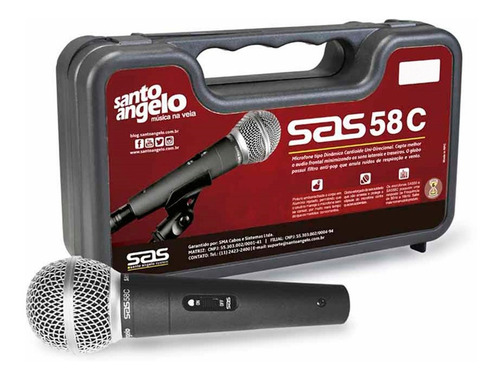 Imagem 3 de 4 de Microfone Santo Angelo SAS 58C dinâmico cardióide preto/prateado