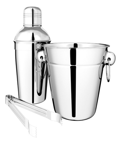 Cj. Balde Para Gelo 1,3l, Coqueteleira E Pegador Inox-brinox