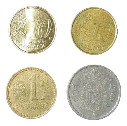 10 Centavos De Euro 2003 Y 2008 + 1 Y 5 Pesetas