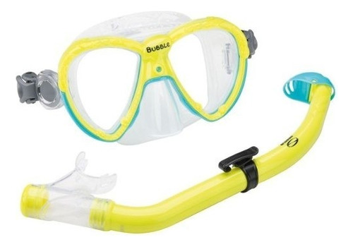 Kit Infantil De Mascara E Snorkel Bubbles Em Silicone Seasub Cor Amarelo