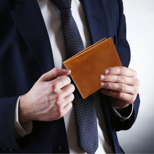Cartera Bifold Premium Hombre Cierre Interno Piel Genuina Color Miel