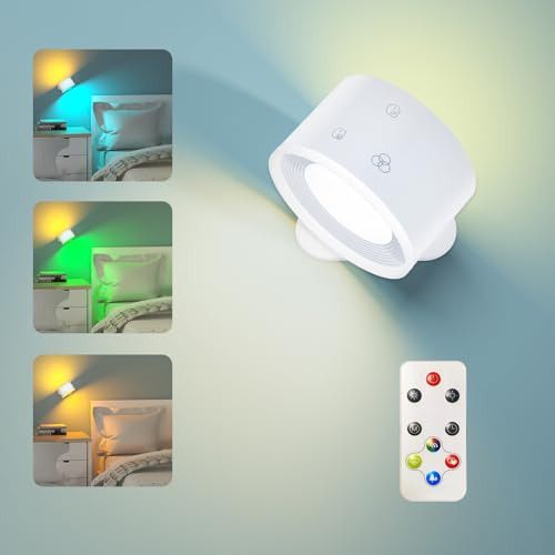 Led Wall Sconce, Wall Lights Battery Operated Rgb Ambie...