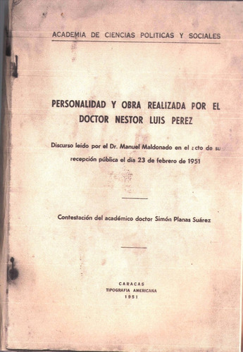 Libro Personalidad Y Obra Realizada Dr Nestor Luis Perez