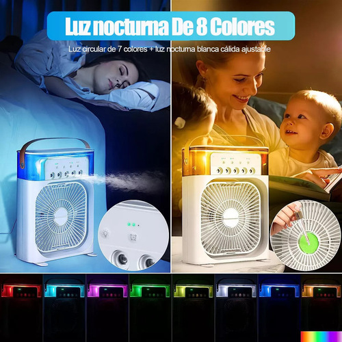 Ventilador Portátil 3 Em 1 Umidificador Portátil Com 8 Leds