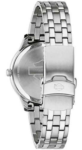 Reloj Harley Davidson By Bulova 76l194 Quartz Dama Plateado Color del fondo Negro
