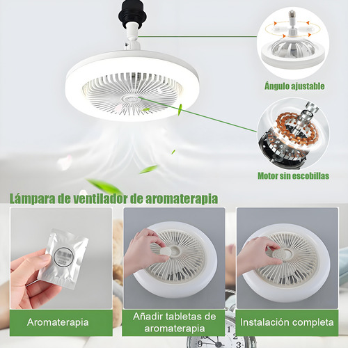 Ventilador De Techo Con Luz Foco Lampara Giratorio Con 5 Palas 26cm De Diámetro Control Remoto Con Pastilla De Fragancia