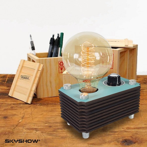 Imagem 2 de 6 de Abajur Box Dimerizavel+lampada-industrial Retrô Madeira 220v