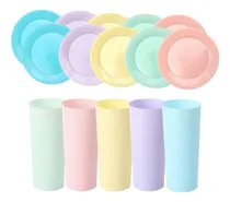 Comprar Kit Fiesta 50 Piezas Vasos Trago Largo Y Platos Playos 17 Cm