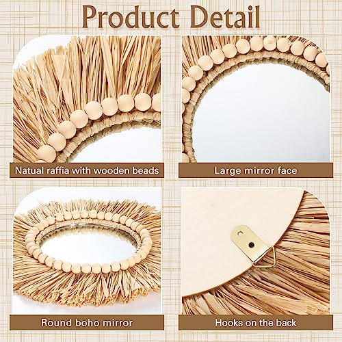 3 Piezas Decorativas Colgantes De Pared Con Espejo Boho Y Mi