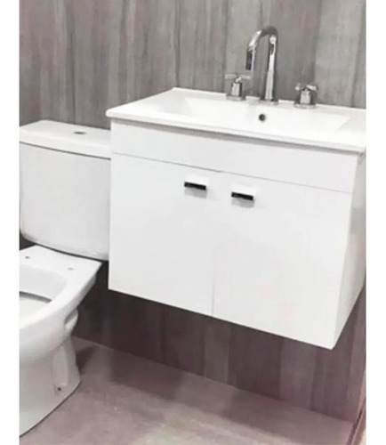 Mueble Para Baño Amube Niza De 62cm De Ancho, 48cm De Alto Y 40cm De Profundidad Con Bacha Y Mueble Color Blanco Con Tres Agujeros Para Grifería