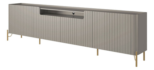 Rack Com 4 Portas Brise Para Sala 220cm Pés Metal 100% Mdf Cor Grigio Com Dourado