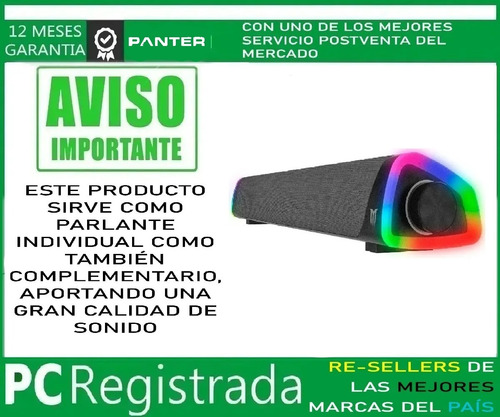 Imagen 2 de 7 de Parlante Pc Notebook Barra Sonido 2.0 Gamer Rgb Panter Pcreg