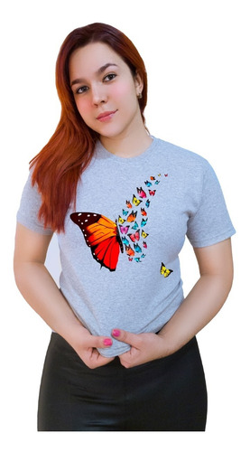 Polera Dama Estampada 100%algodon Diseño Mariposa 308