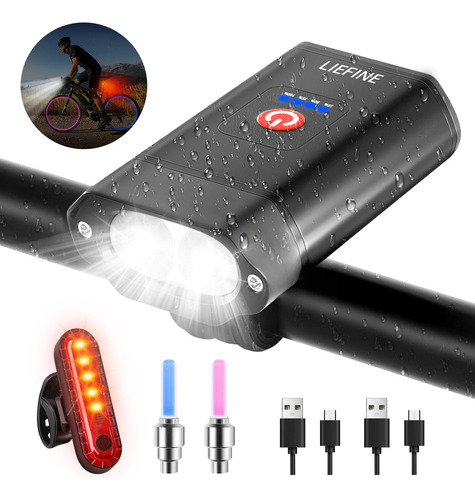 Luz Bicicleta 4000 Lúmenes Recargable Accesorios Con Luz Trasera, Luz Para Bicicleta Impermeable 2 Led, Lampara Bicicleta Luces De Bicicleta Superbrillantes Para Conduccion Nocturna Con 4 Modos Negro
