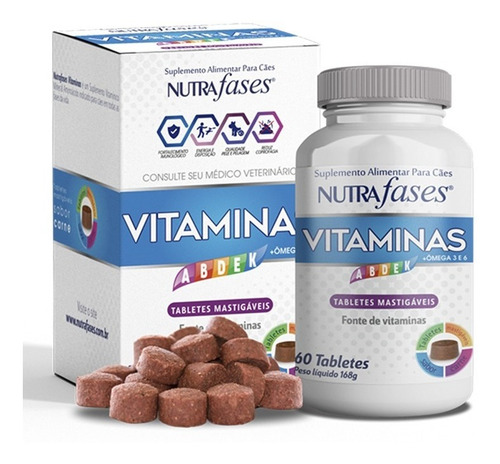 Imagem 1 de 4 de Suplemento Alimentar Cães Nutrafases Vitaminas 60 Tabletes