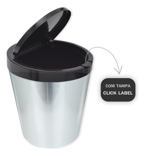 Lixeira 10 Litros Cesto De Lixo Tampa Click Label Prata Inox