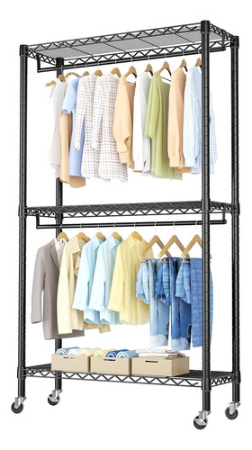Rack De Ropa Resistente 3 Niveles De Estantes De Alambr...