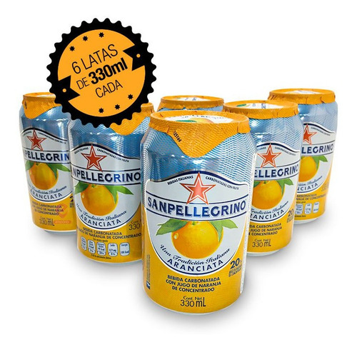 Imagem 1 de 3 de 6x Água Com Gás Sabor Laranja San Pellegrino 330ml