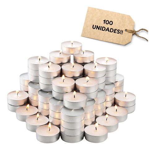 Kit 100 Velas Estilo Rechaud Com Suporte Alumínio Fondue Chá